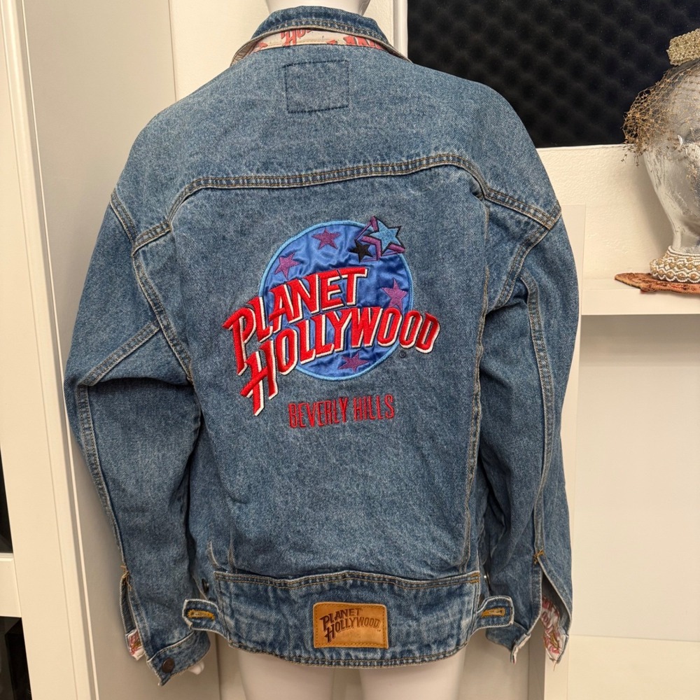 Planet Hollywood Denim Jacket Unisex XL Blue Excellent Beverly Hills Vintage 90s